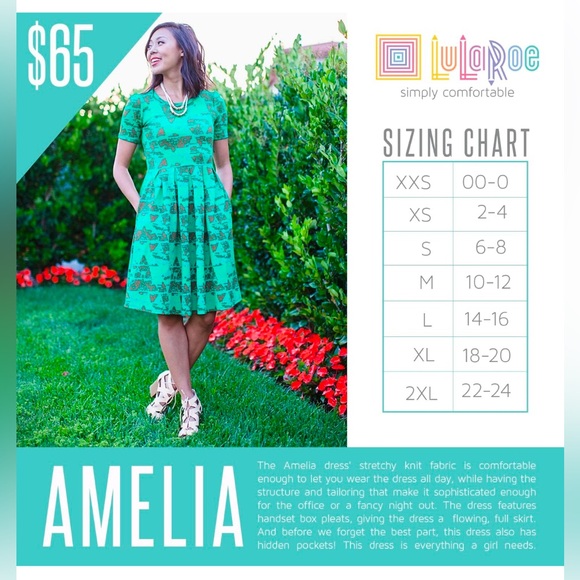 Amelia LuLaRoe Green Fit and Flare Midi Dress with pockets - Picture 6 of 7